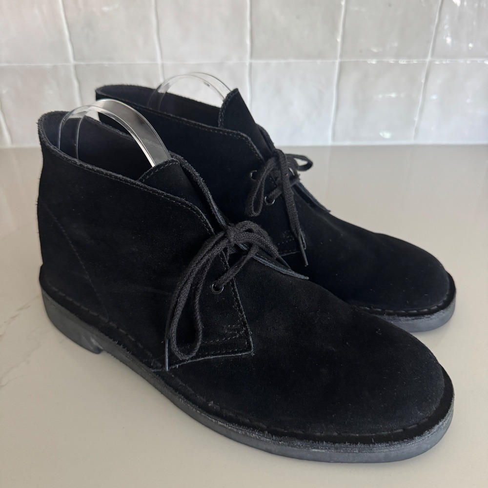 Clarks Desert Boot Chukka Men 8 Black Suede Lace Up Leather Casual‎ Shoes